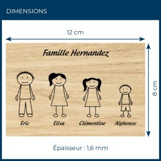 Plaque de maison Family personnalisée avec 4 membres pour boite aux lettres - Format 12x8 cm - Effet bois clair