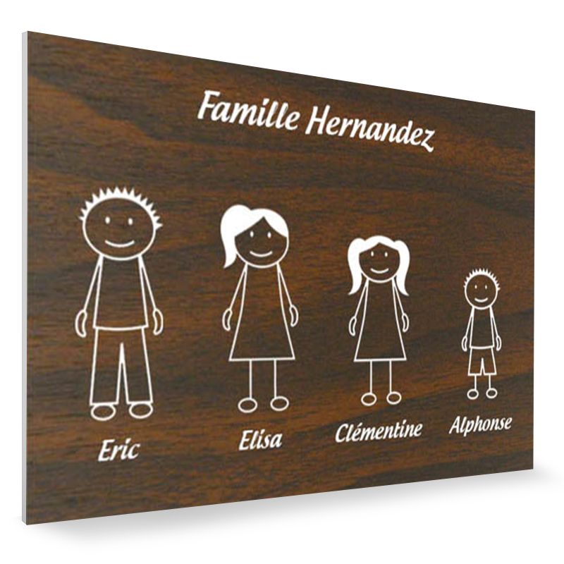 Plaque de maison Family personnalisée avec 4 membres pour boite aux lettres - Format 12x8 cm - Effet bois foncé Plaque de maison Family personnalisée avec 4 membres pour boite aux lettres - Format 12x8 cm - Effet bois foncé