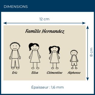 Plaque de maison Family personnalisée avec 4 membres pour boite aux lettres - Format 12x8 cm - Couleur beige