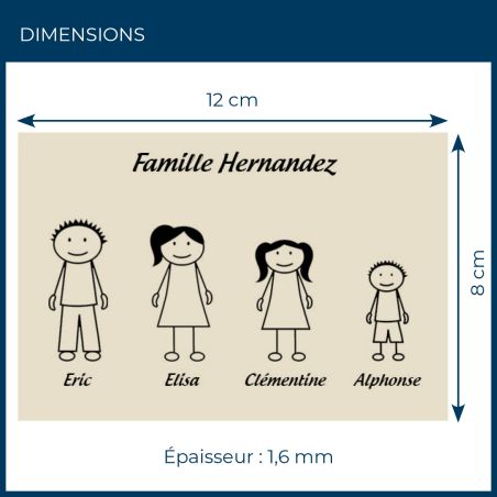Plaque de maison Family personnalisée avec 4 membres pour boite aux lettres - Format 12x8 cm - Couleur beige