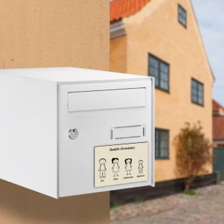 Plaque de maison Family personnalisée avec 4 membres pour boite aux lettres - Format 12x8 cm - Couleur beige