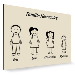 Plaque de maison Family personnalisée avec 4 membres pour boite aux lettres - Format 12x8 cm - Couleur beige