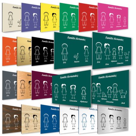 Plaque de maison Family personnalisée avec 4 membres pour boite aux lettres - Format 12x8 cm - Effet bois clair