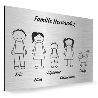 Plaque de maison Family personnalisée avec 5 membres pour boite aux lettres - Format 12x8 cm - Couleur argent