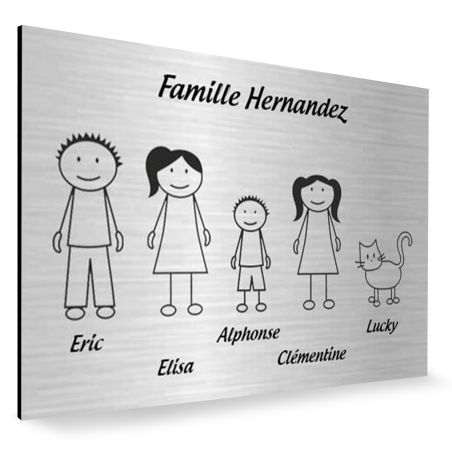 Plaque de maison Family personnalisée avec 5 membres pour boite aux lettres - Format 12x8 cm - Couleur argent