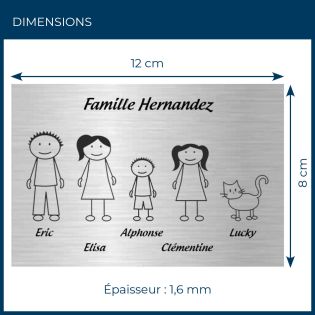 Plaque de maison Family personnalisée avec 5 membres pour boite aux lettres - Format 12x8 cm - Couleur argent