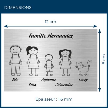 Plaque de maison Family personnalisée avec 5 membres pour boite aux lettres - Format 12x8 cm - Couleur argent