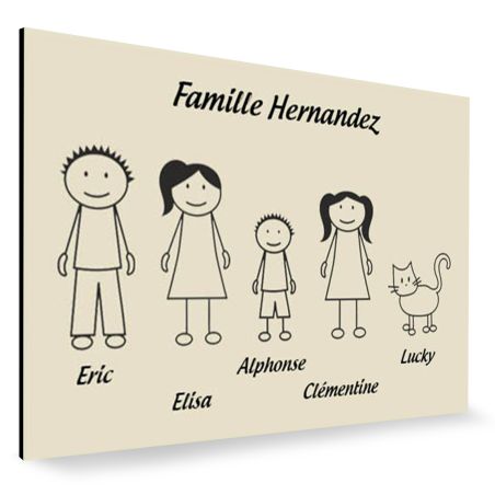 Plaque de maison Family personnalisée avec 5 membres pour boite aux lettres - Format 12x8 cm - Couleur beige