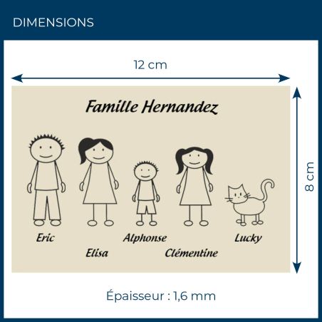 Plaque de maison Family personnalisée avec 5 membres pour boite aux lettres - Format 12x8 cm - Couleur beige