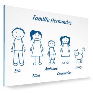 Plaque de maison Family personnalisée avec 5 membres pour boite aux lettres - Format 12x8 cm - Couleur blanche / bleue
