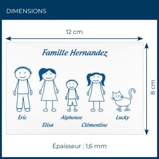 Plaque de maison Family personnalisée avec 5 membres pour boite aux lettres - Format 12x8 cm - Couleur blanche / bleue