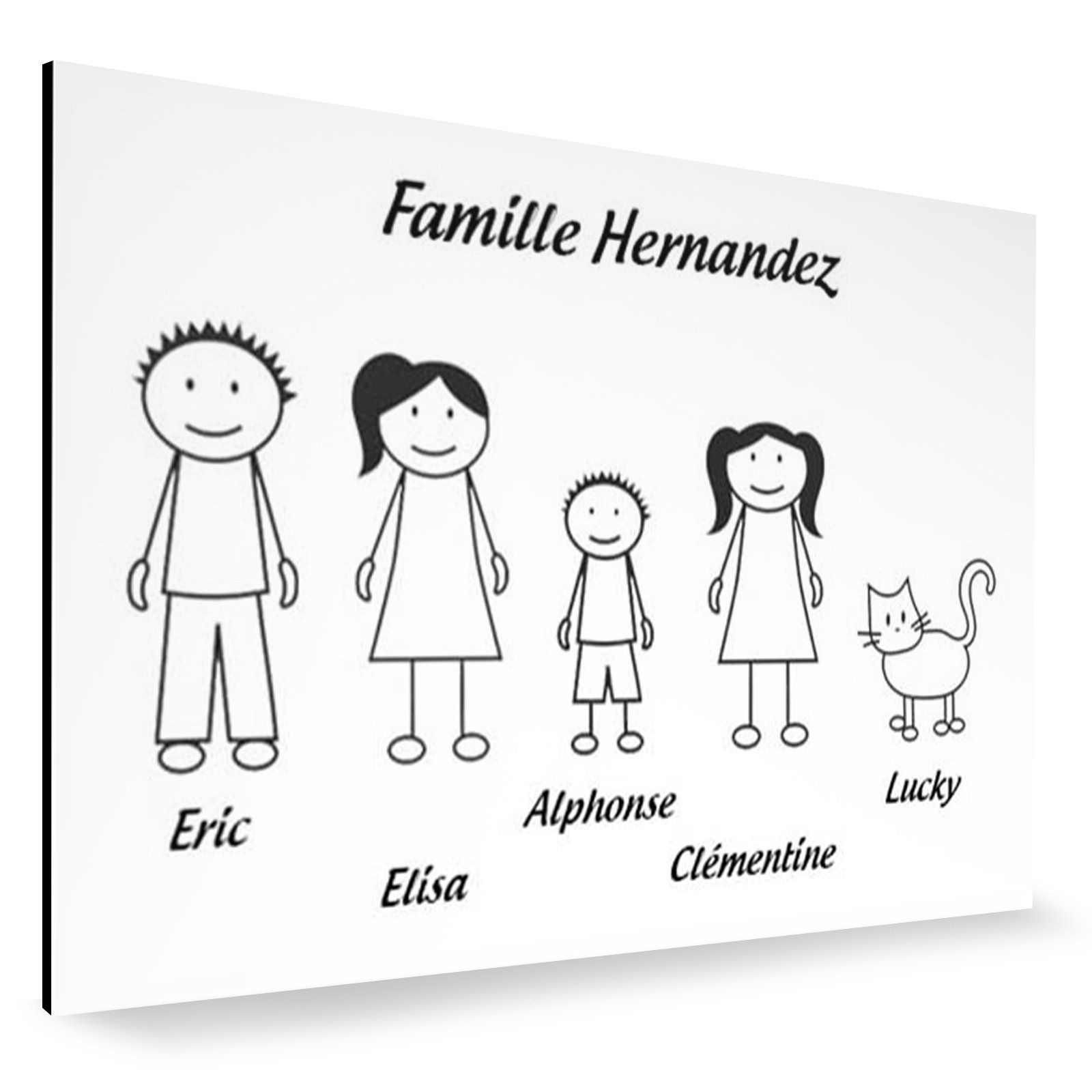 Plaque de maison Family personnalisée avec 5 membres pour boite aux lettres - Format 12x8 cm - Couleur blanche / noire