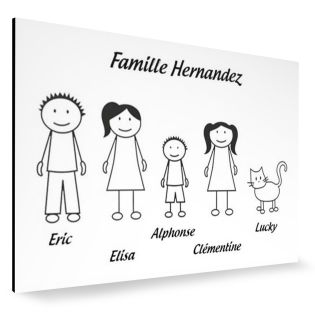 Plaque de maison Family personnalisée avec 5 membres pour boite aux lettres - Format 12x8 cm - Couleur blanche / noire