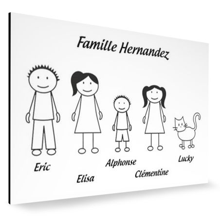 Plaque de maison Family personnalisée avec 5 membres pour boite aux lettres - Format 12x8 cm - Couleur blanche / noire