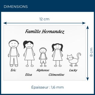 Plaque de maison Family personnalisée avec 5 membres pour boite aux lettres - Format 12x8 cm - Couleur blanche / noire