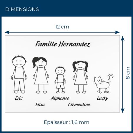 Plaque de maison Family personnalisée avec 5 membres pour boite aux lettres - Format 12x8 cm - Couleur blanche / noire