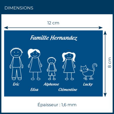 Plaque de maison Family personnalisée avec 5 membres pour boite aux lettres - Format 12x8 cm - Couleur bleue