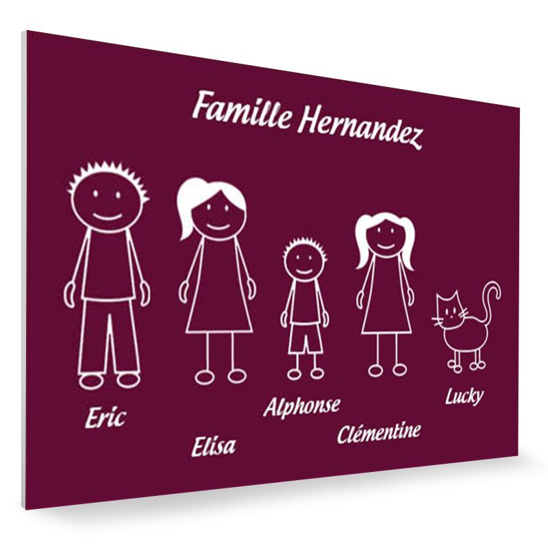 Plaque de maison Family personnalisée avec 5 membres pour boite aux lettres - Format 12x8 cm - Couleur bordeaux Plaque de maison Family personnalisée avec 5 membres pour boite aux lettres - Format 12x8 cm - Couleur bordeaux
