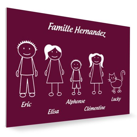 Plaque de maison Family personnalisée avec 5 membres pour boite aux lettres - Format 12x8 cm - Couleur bordeaux