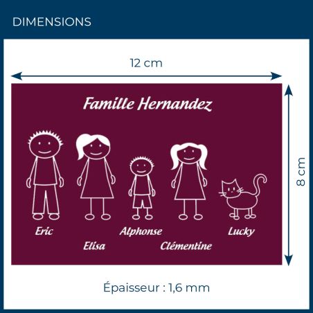 Plaque de maison Family personnalisée avec 5 membres pour boite aux lettres - Format 12x8 cm - Couleur bordeaux