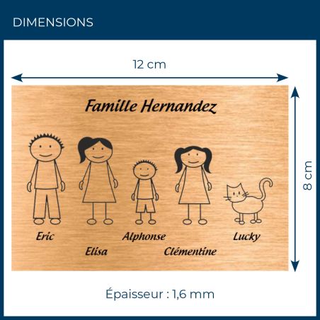 Plaque de maison Family personnalisée avec 5 membres pour boite aux lettres - Format 12x8 cm - Couleur cuivre