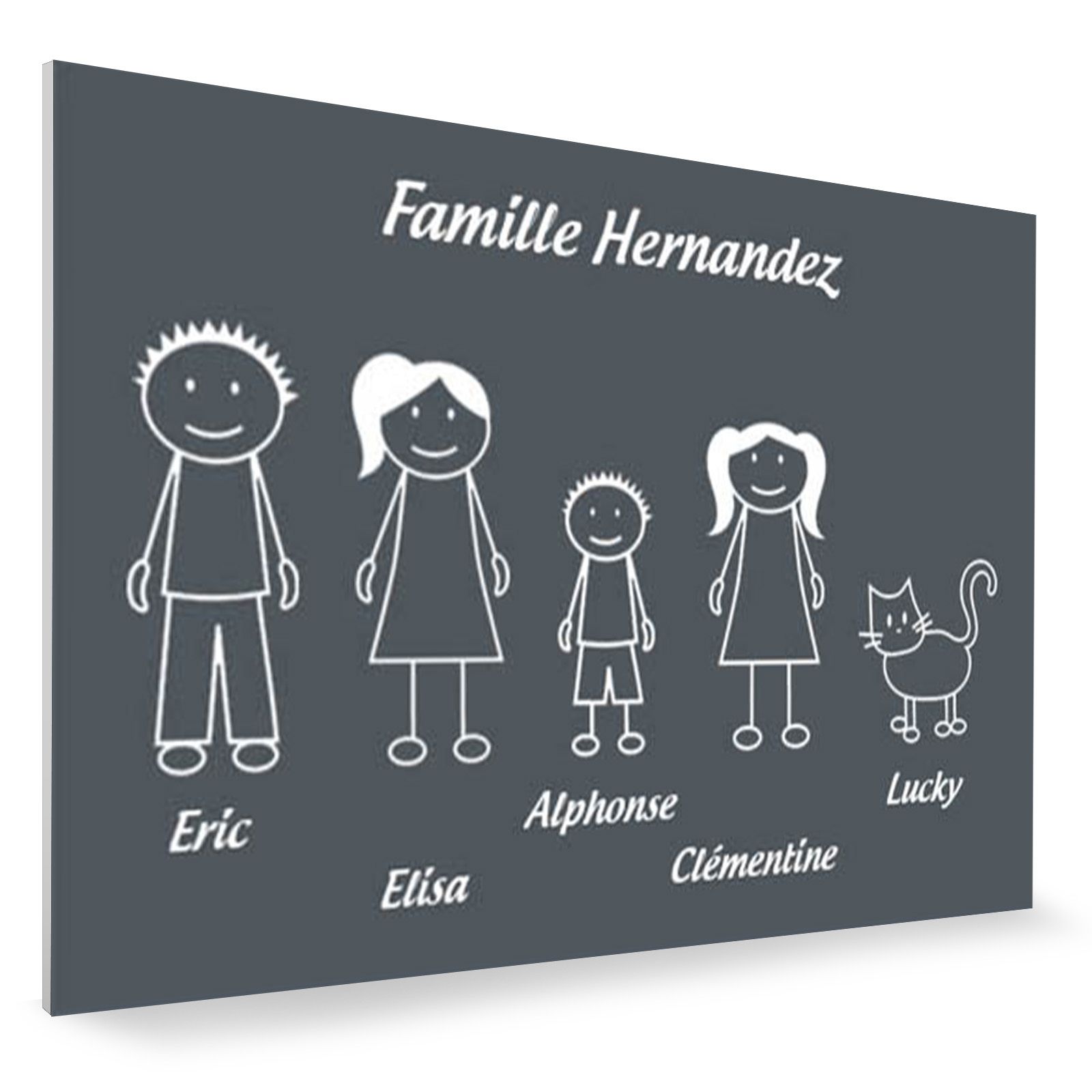 Plaque de maison Family personnalisée avec 5 membres pour boite aux lettres - Format 12x8 cm - Couleur grise