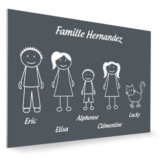 Plaque de maison Family personnalisée avec 5 membres pour boite aux lettres - Format 12x8 cm - Couleur grise