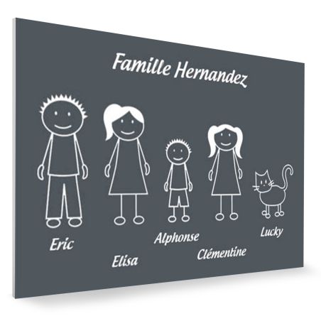 Plaque de maison Family personnalisée avec 5 membres pour boite aux lettres - Format 12x8 cm - Couleur grise