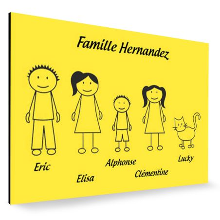 Plaque de maison Family personnalisée avec 5 membres pour boite aux lettres - Format 12x8 cm - Couleur jaune / noire