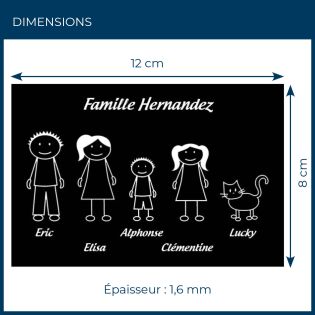 Plaque de maison Family personnalisée avec 5 membres pour boite aux lettres - Format 12x8 cm - Couleur noire