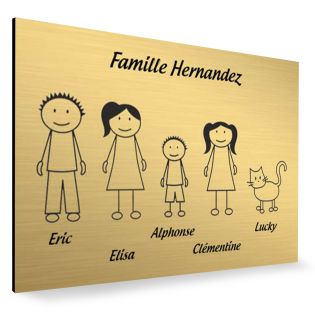 Plaque de maison Family personnalisée avec 5 membres pour boite aux lettres - Format 12x8 cm - Couleur or