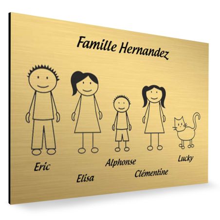 Plaque de maison Family personnalisée avec 5 membres pour boite aux lettres - Format 12x8 cm - Couleur or