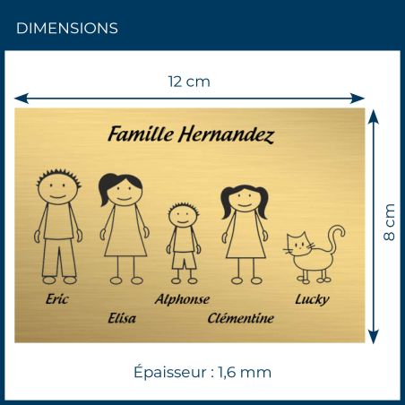 Plaque de maison Family personnalisée avec 5 membres pour boite aux lettres - Format 12x8 cm - Couleur or
