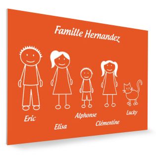 Plaque de maison Family personnalisée avec 5 membres pour boite aux lettres - Format 12x8 cm - Couleur orange