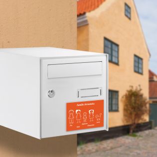 Plaque de maison Family personnalisée avec 5 membres pour boite aux lettres - Format 12x8 cm - Couleur orange