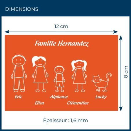 Plaque de maison Family personnalisée avec 5 membres pour boite aux lettres - Format 12x8 cm - Couleur orange