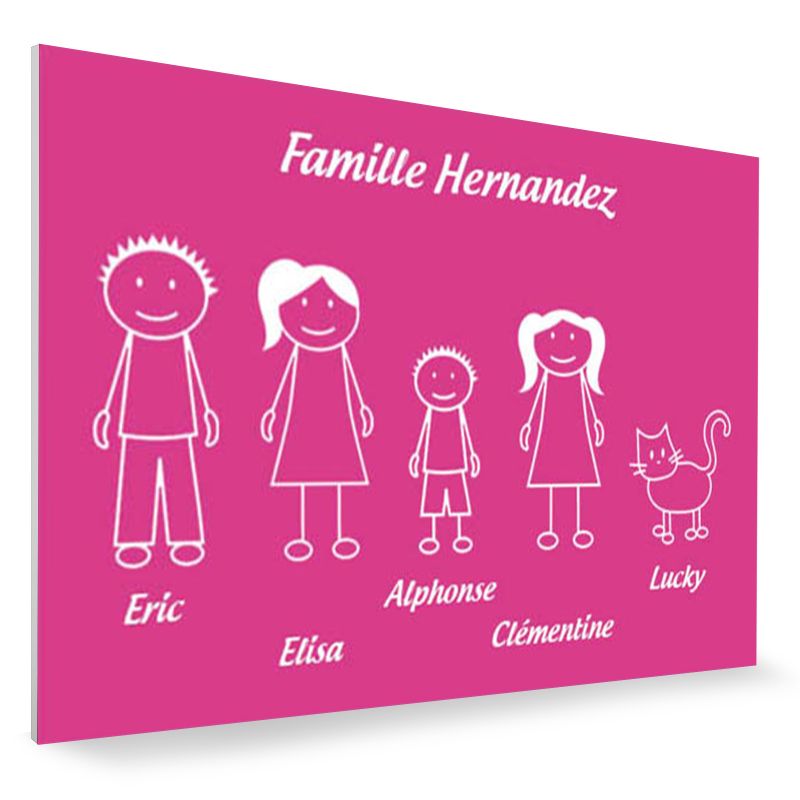 Plaque de maison Family personnalisée avec 5 membres pour boite aux lettres - Format 12x8 cm - Couleur Rose / blanc Plaque de maison Family personnalisée avec 5 membres pour boite aux lettres - Format 12x8 cm - Couleur Rose / blanc