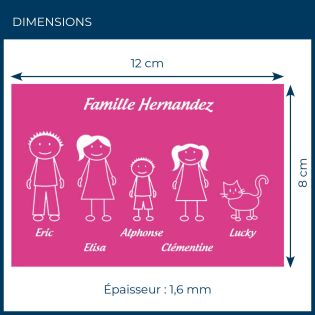 Plaque de maison Family personnalisée avec 5 membres pour boite aux lettres - Format 12x8 cm - Couleur Rose / blanc