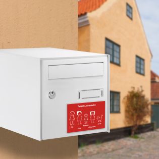 Plaque de maison Family personnalisée avec 5 membres pour boite aux lettres - Format 12x8 cm - Couleur rouge / blanc