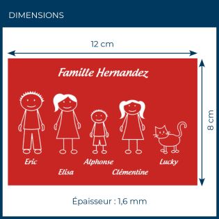 Plaque de maison Family personnalisée avec 5 membres pour boite aux lettres - Format 12x8 cm - Couleur rouge / blanc