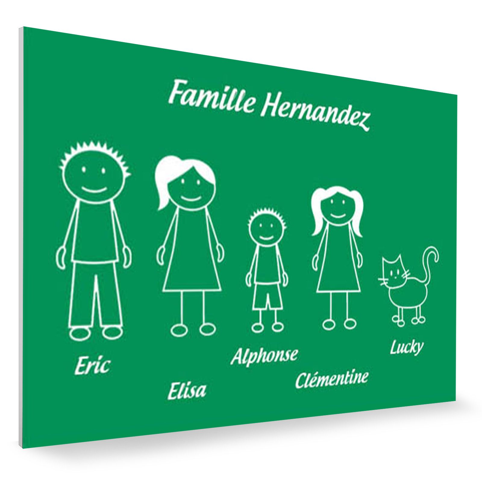 Plaque de maison Family personnalisée avec 5 membres pour boite aux lettres - Format 12x8 cm - Couleur vert clair