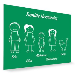 Plaque de maison Family personnalisée avec 5 membres pour boite aux lettres - Format 12x8 cm - Couleur vert clair