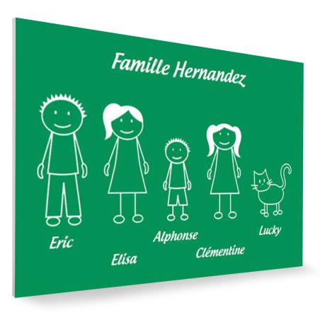Plaque de maison Family personnalisée avec 5 membres pour boite aux lettres - Format 12x8 cm - Couleur vert clair