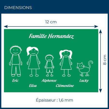 Plaque de maison Family personnalisée avec 5 membres pour boite aux lettres - Format 12x8 cm - Couleur vert clair