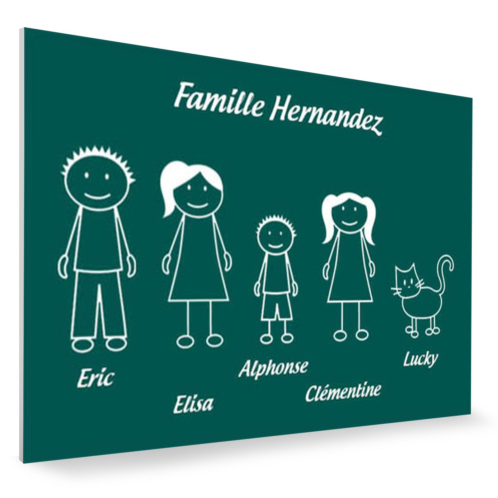 Plaque de maison Family personnalisée avec 5 membres pour boite aux lettres - Format 12x8 cm - Couleur vert foncé