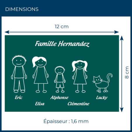 Plaque de maison Family personnalisée avec 5 membres pour boite aux lettres - Format 12x8 cm - Couleur vert foncé