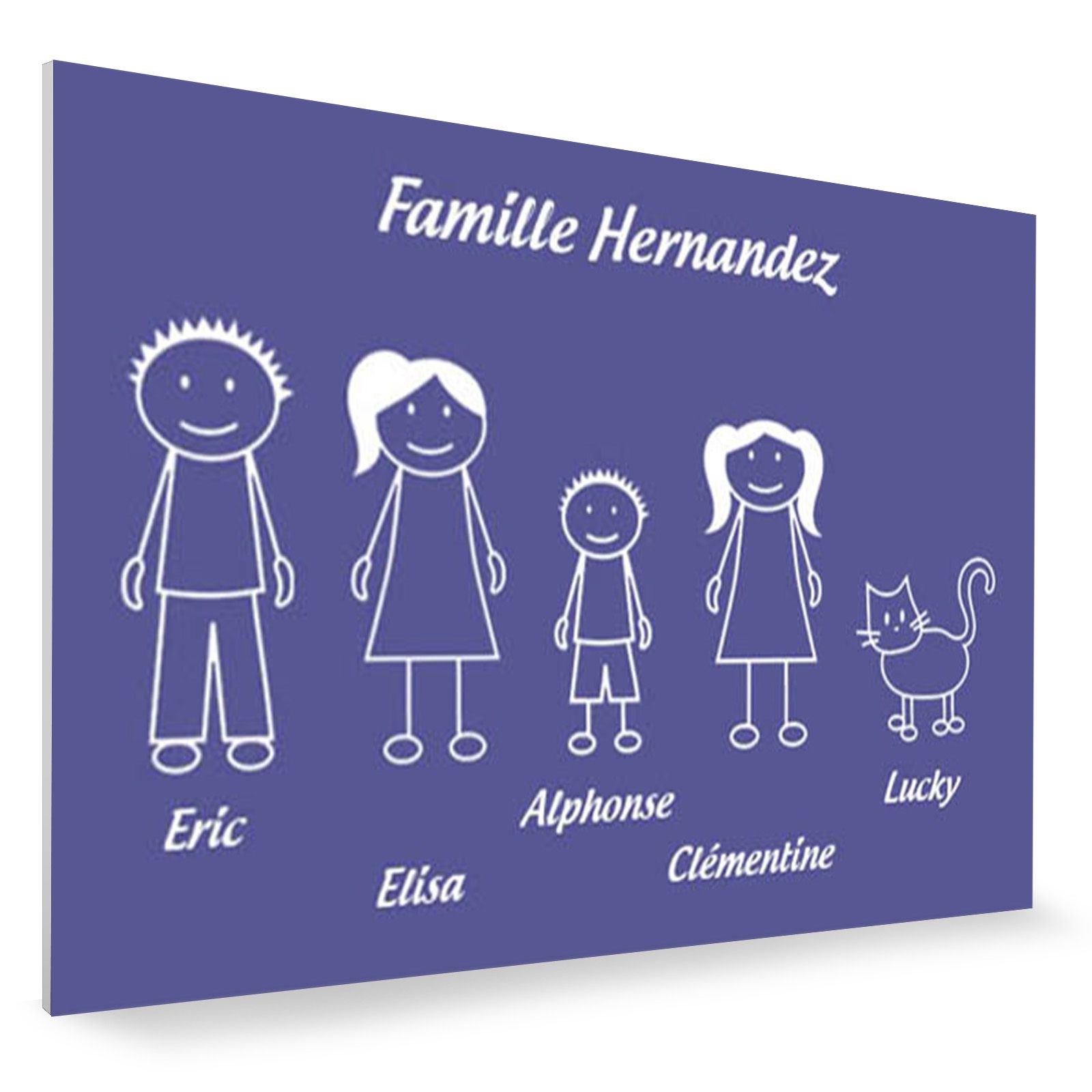 Plaque de maison Family personnalisée avec 5 membres pour boite aux lettres - Format 12x8 cm - Couleur violette