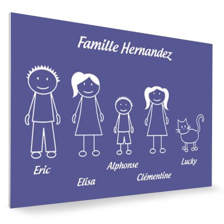 Plaque de maison Family personnalisée avec 5 membres pour boite aux lettres - Format 12x8 cm - Couleur violette