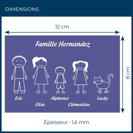 Plaque de maison Family personnalisée avec 5 membres pour boite aux lettres - Format 12x8 cm - Couleur violette