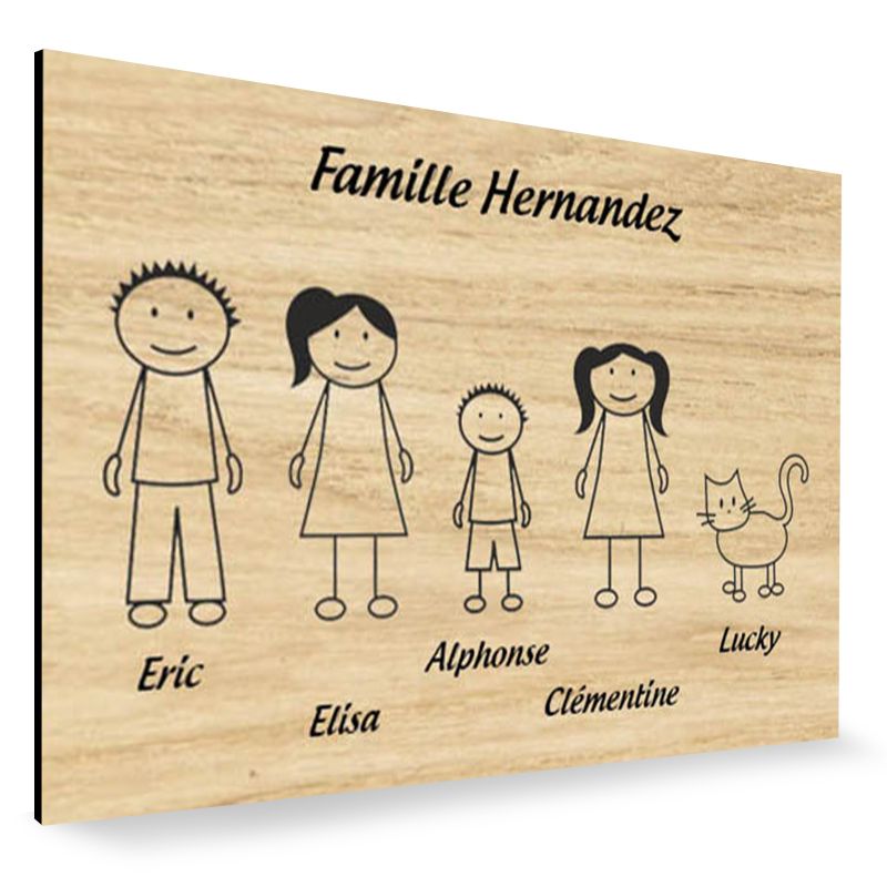 Plaque de maison Family personnalisée avec 5 membres pour boite aux lettres - Format 12x8 cm - Effet bois clair Plaque de maison Family personnalisée avec 5 membres pour boite aux lettres - Format 12x8 cm - Effet bois clair